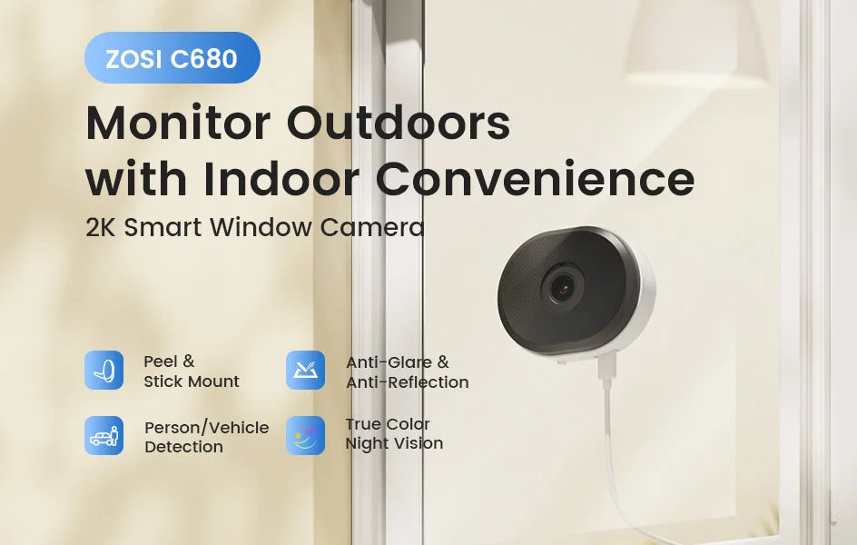 ZOSI C680 2K Window Security Camera with Full-Color Night Vision