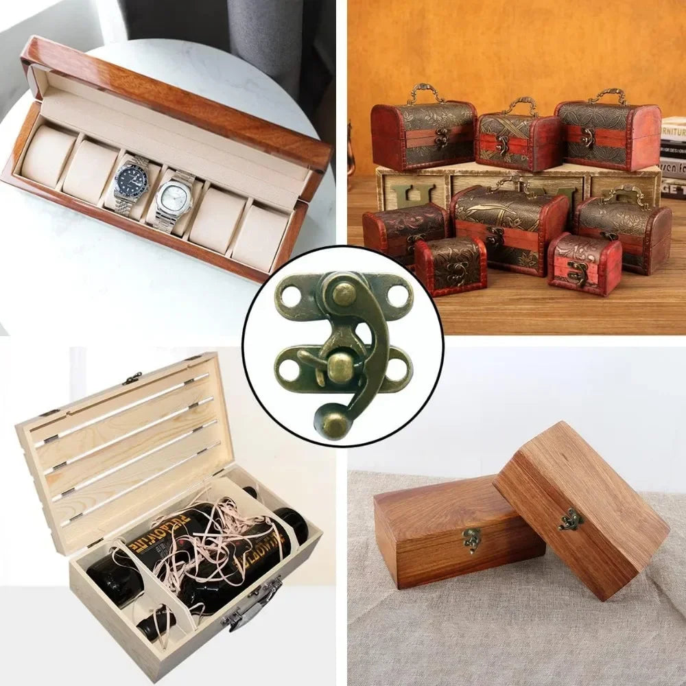 10STK/Beutel Vintage-Metallhardware Möbel Holzbox Lederbeutel Hardware dekorative Verschluss- Riegel- Schnappverschluss Schloss Vorhängeschloss Haken mit Schrauben