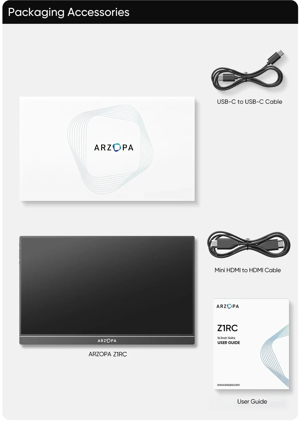 ARZOPA 16calowy 2K przenośny monitor 16:10 ekran IPS z mini HDMI typu C drugi wyświetlacz do MAC/laptopa/PC/Xbox/PS4/5/Switch,Z1RC