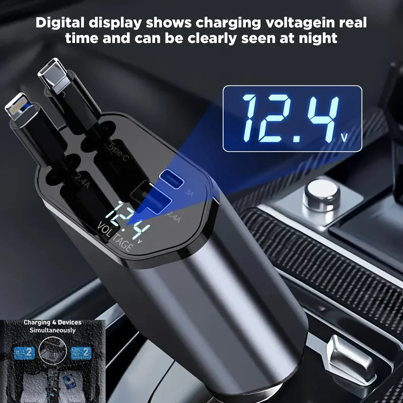 Chargeur de voiture rétractable 4-en-1 avec prise réglable
