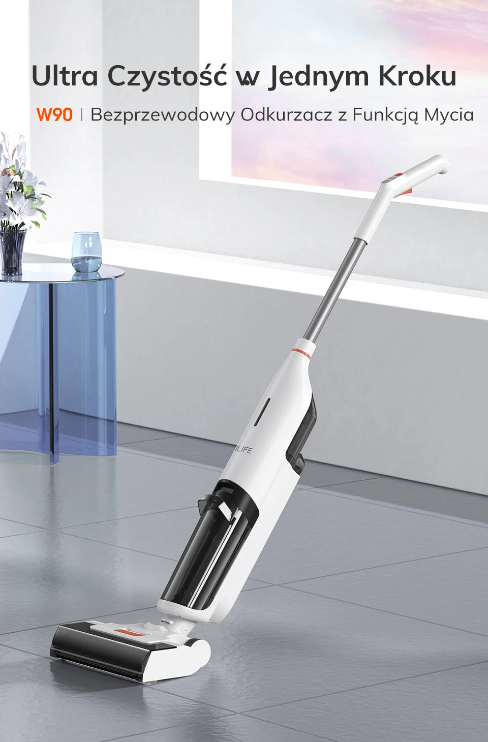 ILIFE W90 Cordless Wireless Wet Dry Smart Mop Washing , 5500Pa Suction, 1 Min Self Cleaning, Large Dual Water Tank 