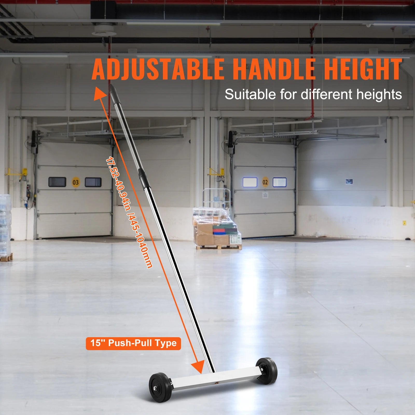 15" Rolling Magnetic Sweeper with Wheels for Nails & Metal Debris