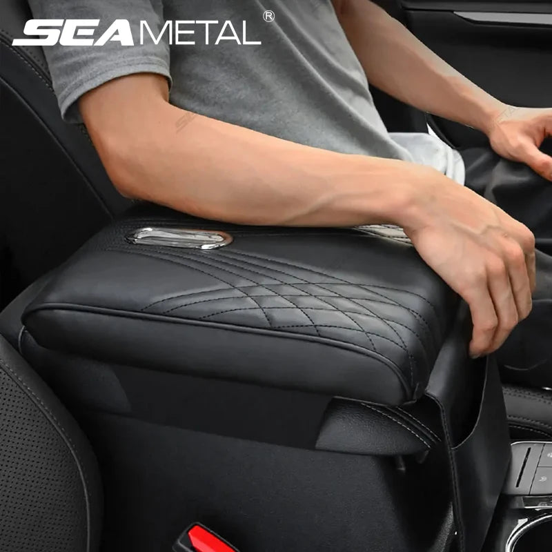 Car Armrest Cushion with Tissue Holder and Storage Pocket