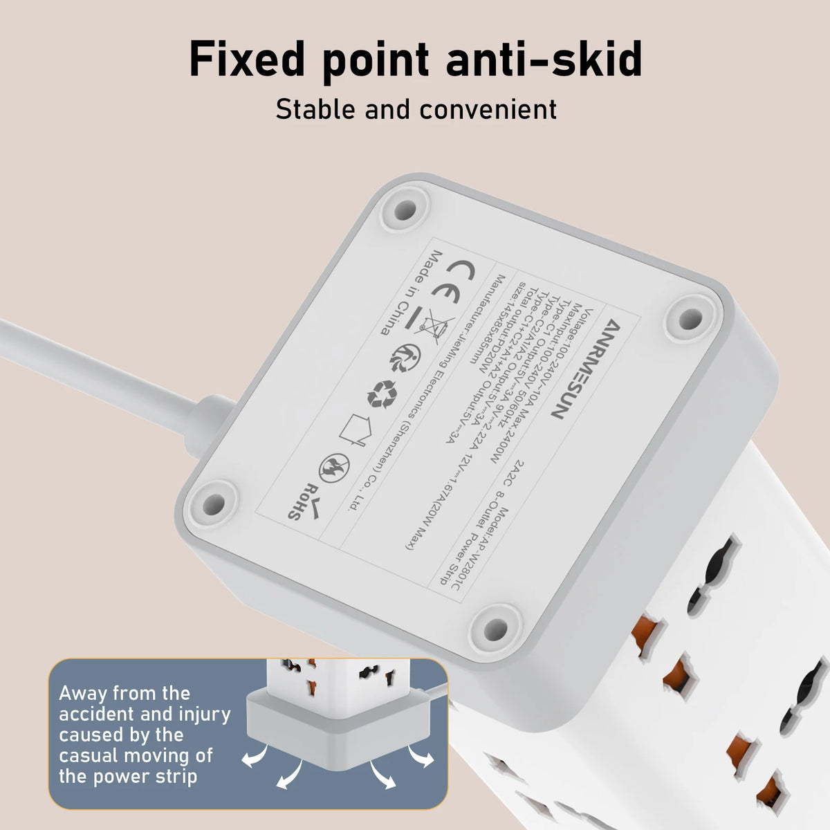 Tower Extension Power Strip with USB-C