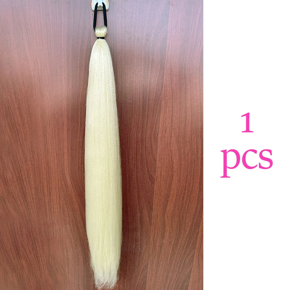 Synthetic Colorful Ponytail Extension 2Pcs Long Straight DIY Braided Pony Tail Hairpiece with Rubber Band Women Hair Accessories 