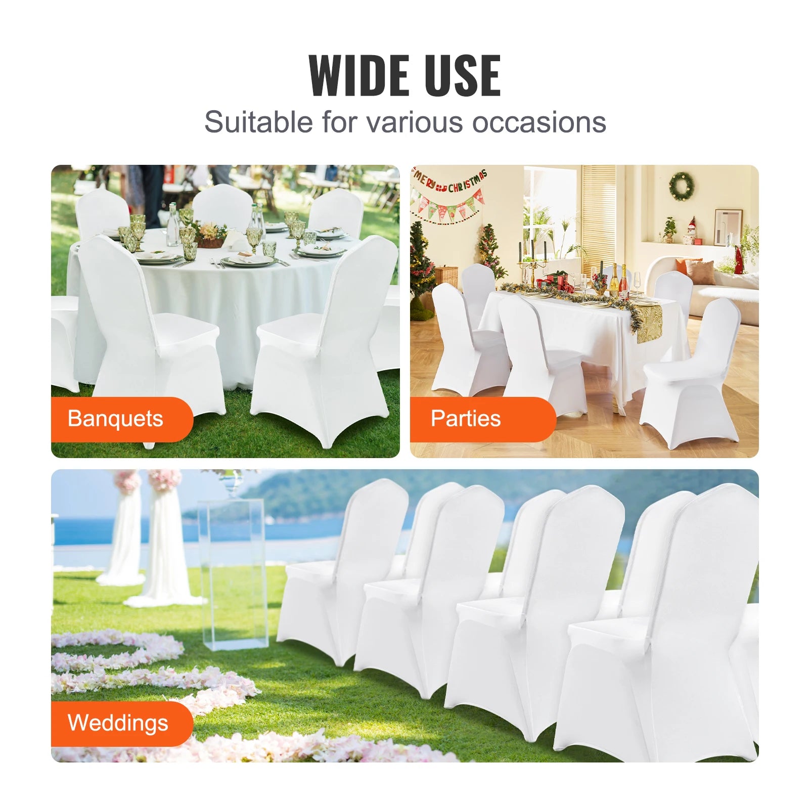 SucceBuy 12-100 pièces Housses de chaise élastiques en spandex universelles, housse de chaise ajustée, avec enveloppe amovible et lavable, pour mariage et fêtes.