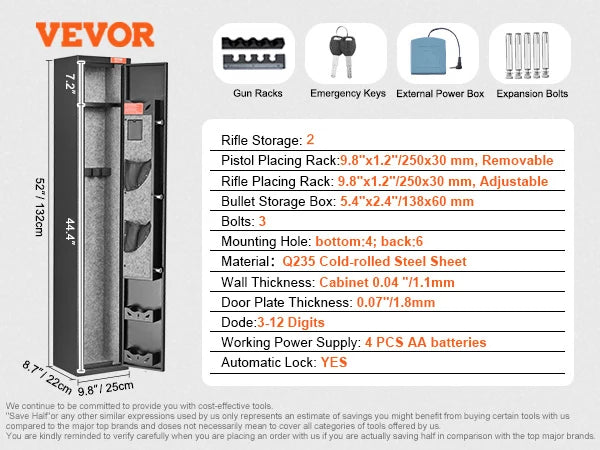 Rifle Gun Safe Cabinet with Digital Keypad or Fingerprint Lock