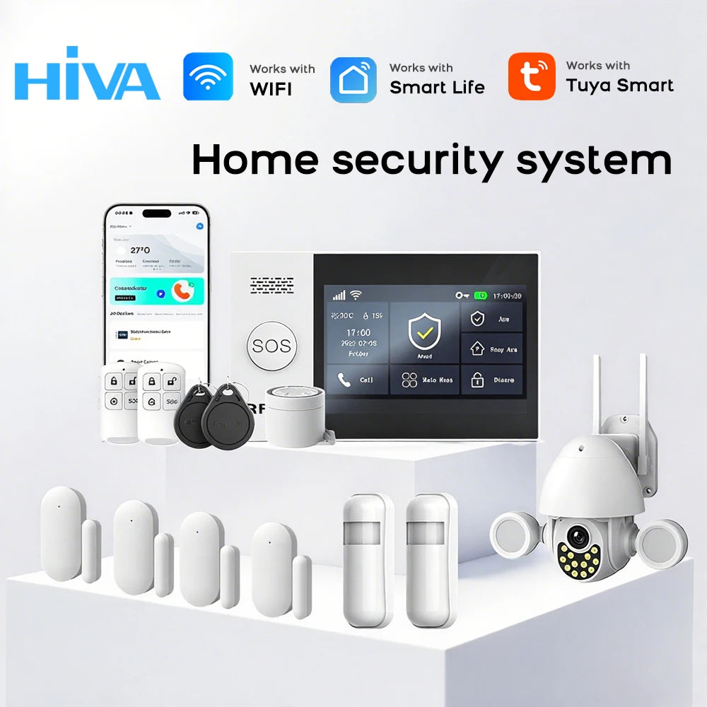 Tuya Smart Life APP Compatible Wireless GSM Alarm System WiFi Burglar Detection Real-Time Alerts for Home Garage Office Shop 