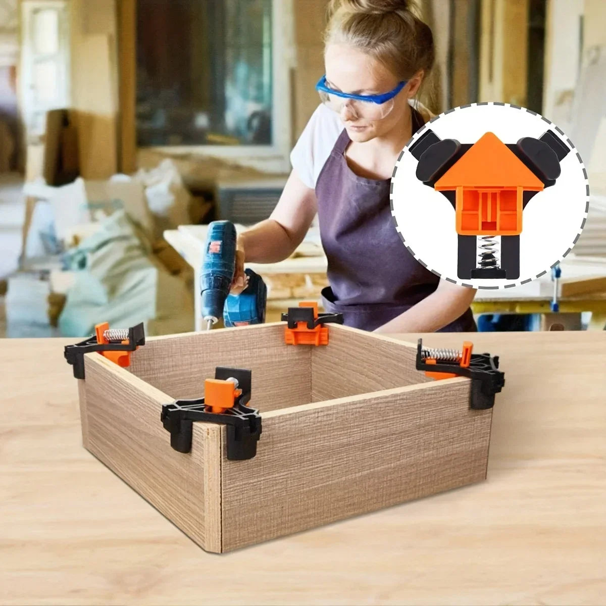 4PCS Right Angle Fixing Clip Woodworking Clamp Adjustable Swing Corner Clamp Corner Clip Fixer for Welding Drilling Cabinets