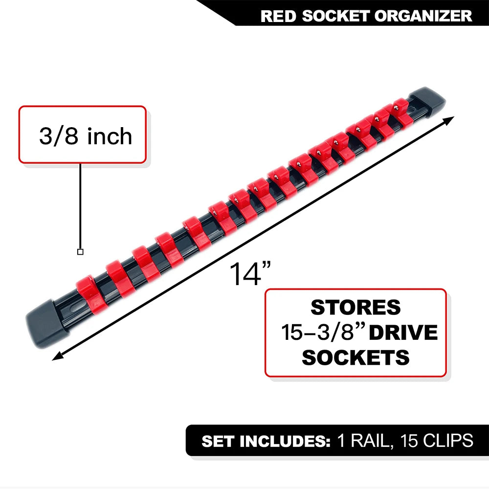 Socket Organizer Set 1/4-Inch 3/8-Inch 1/2-Inch Socket Organizer for Tool Box Drawer Drive Socket Trays, Socket Holder Clip Rail