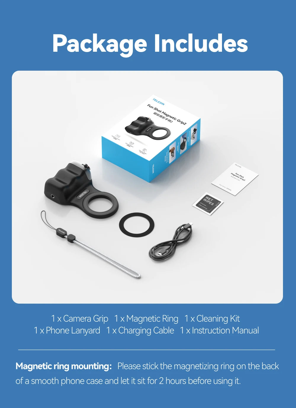 Poignée magnétique pour téléphone avec télécommande et contrôle Bluetooth