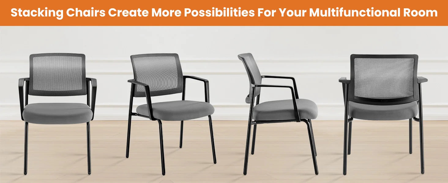 Mesh Back Stacking Office Chairs Set of 2 with Arms