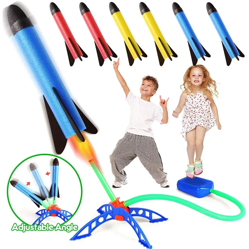 Kids Outdoor Rocket Foot Pump Outdoor Air Pressing Soaring Rocket Suit Jumps Air Powered Rocket Launcher Game Children Toy Gifts 