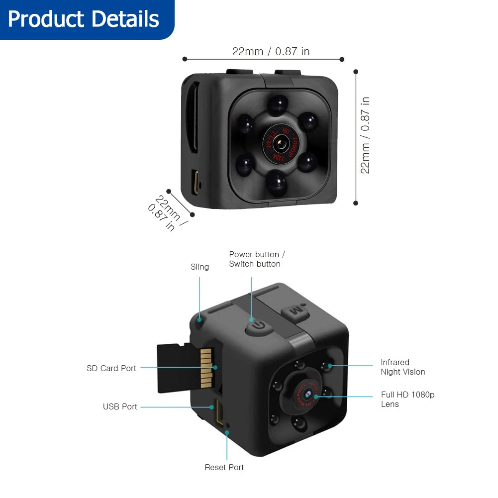 Mini 1080P Camera with Night Vision and Motion Activation