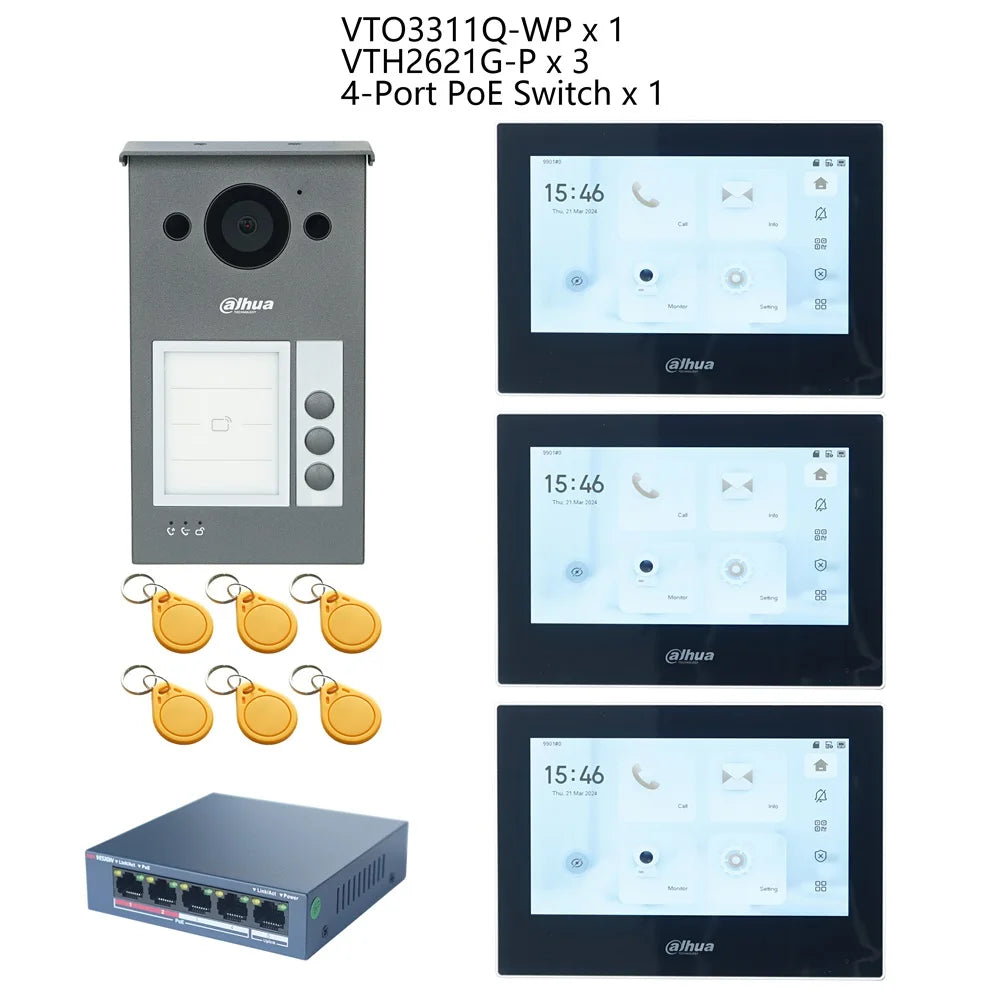 Dahua IP Video Intercom KIT,VTO3311Q-WP & VTH2621GW-P & PoE switch, P2P Cloud, Door bell 1, 2 ,3 ,4 buttons are adjustable Spy-shop.com