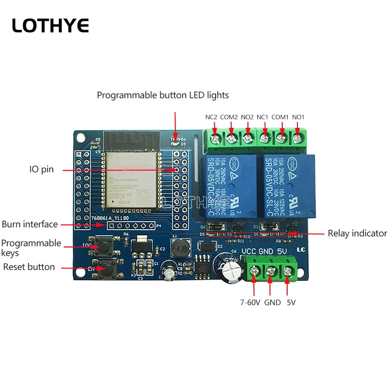 ESP32 Dual-Relay Wi-Fi and Bluetooth Development Board