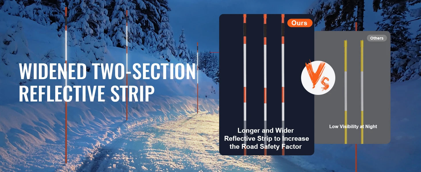 Driveway Markers 48 Inch Fiberglass Snow Stakes with Reflective Strip