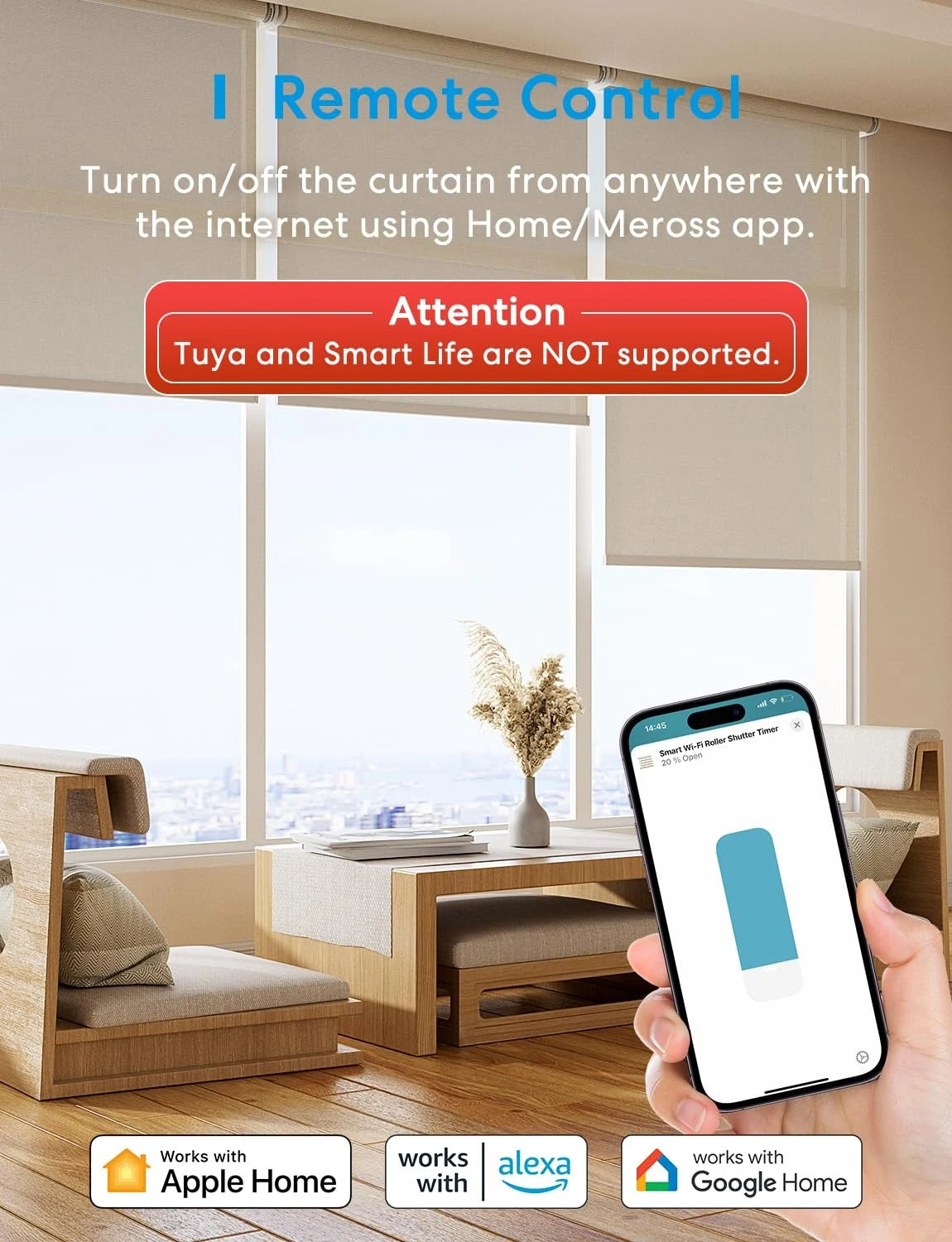 Meross Smart Matter EU Roller Shutter Timer (MRS100MA) Voice Control Percentage-Based Control  Work with Alexa,Apple Hone .