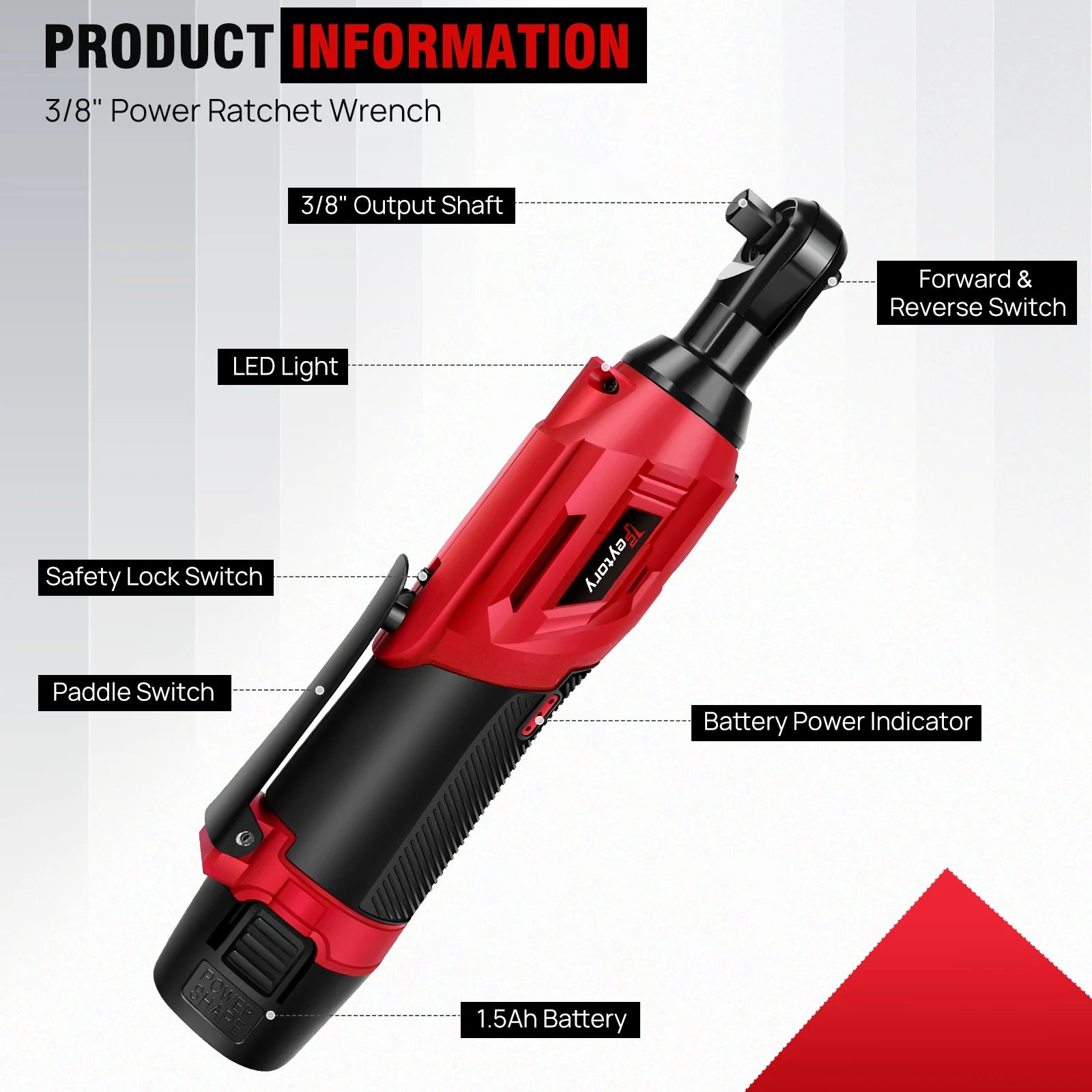 DayPlus 200Nm 3/8" Cordless Electric Ratchet Wrench with 90° Angle Head