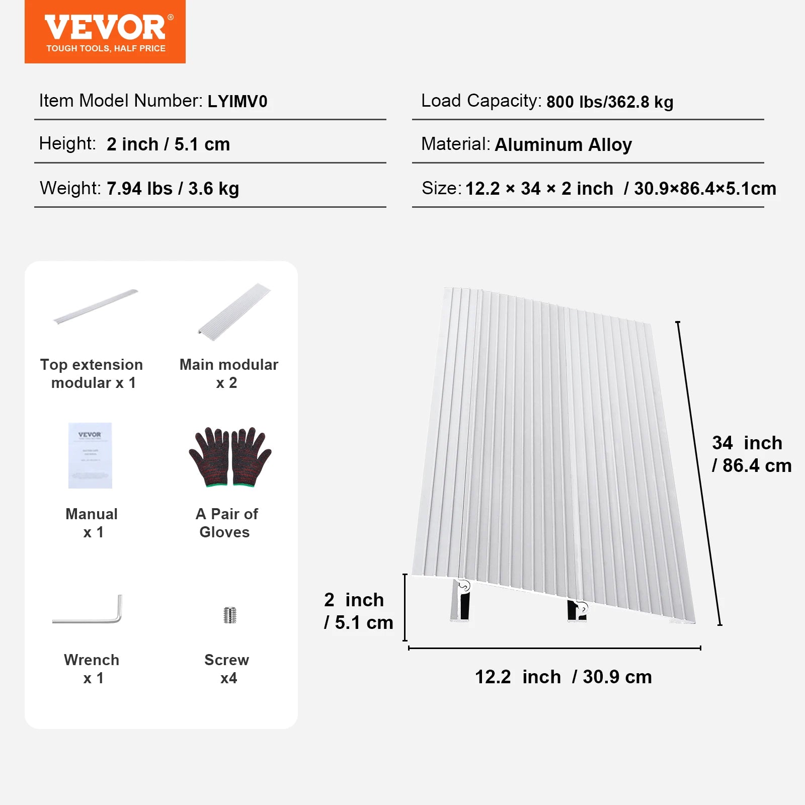 Adjustable Aluminum Door Threshold Ramp 800 lbs for Wheelchairs