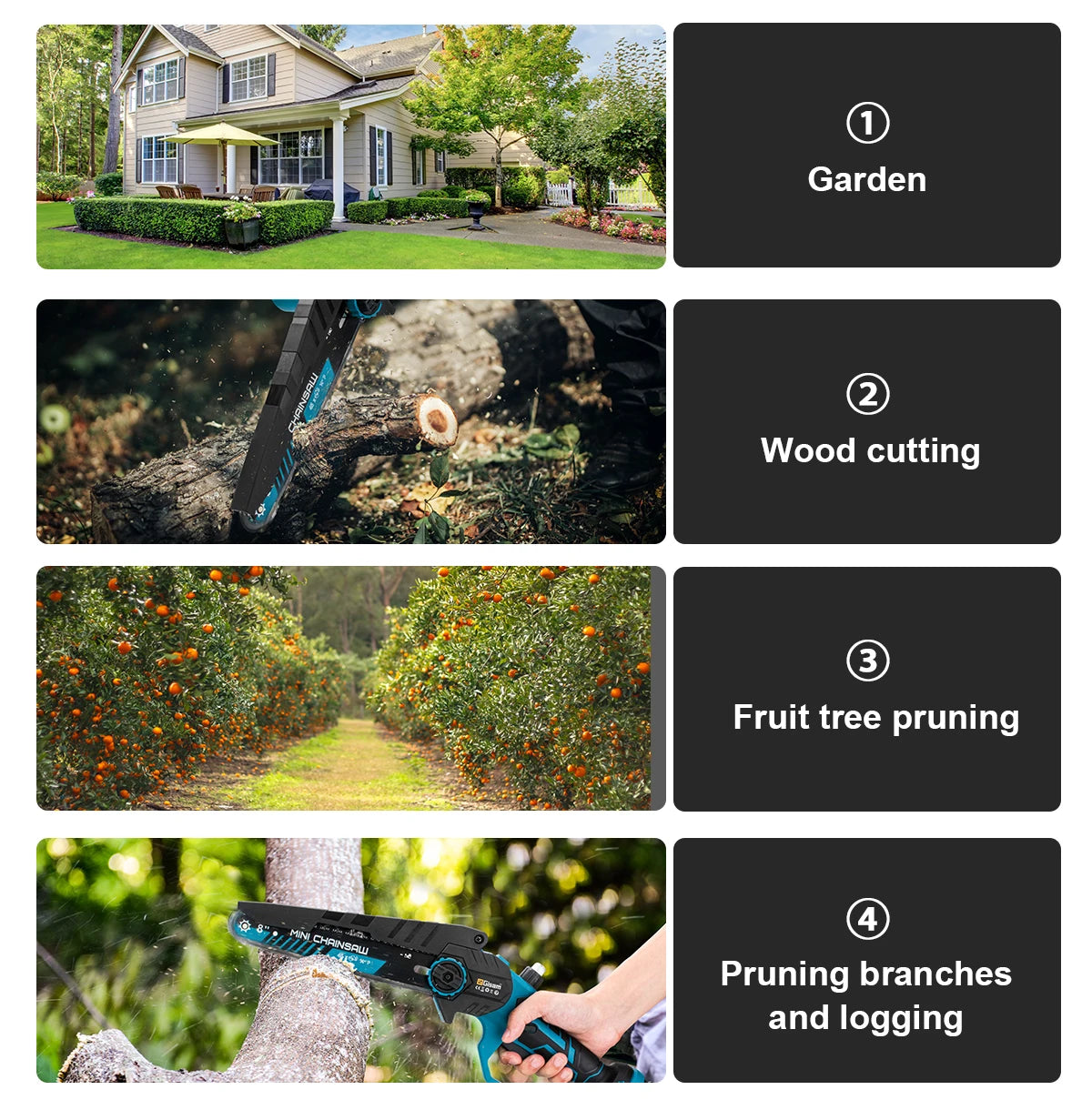 Gisam 8 Inch Brushless Electric Chainsaw Cordless Electric Saw Woodworking Garden Pruning Saw Tool For Makita 18V Battery Pins 