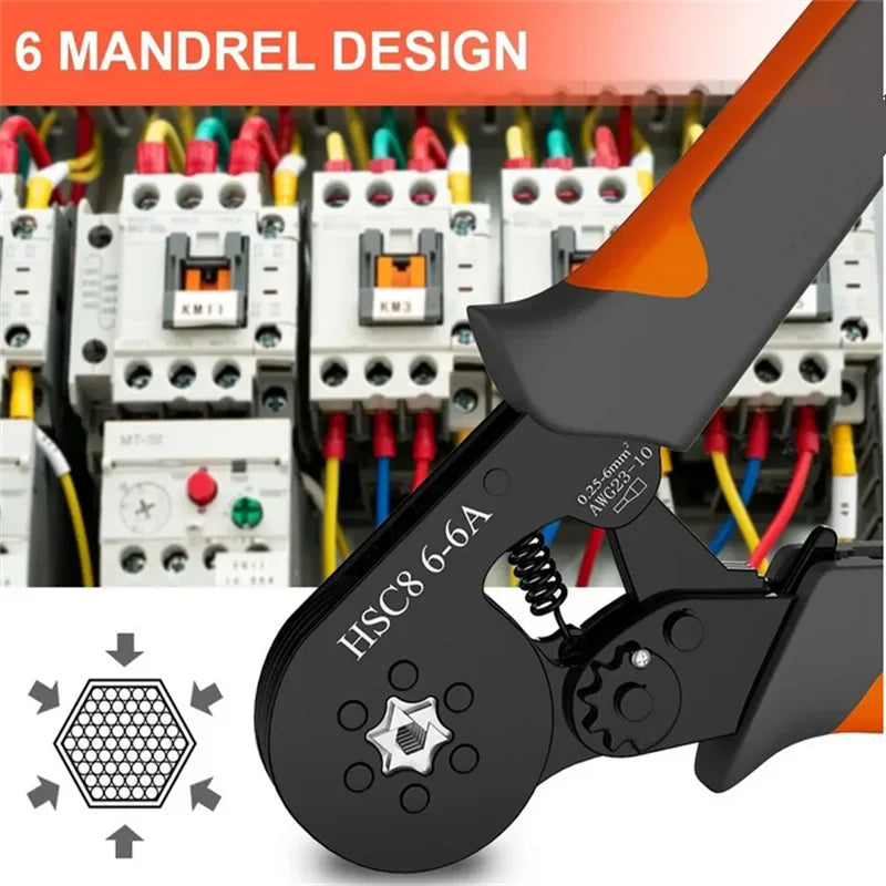 Hexagonal Self-Adjustable Ratchet Ferrule Crimping Tool Kit 23-10AWG 0.25-6mm² Crimper Kit with 400-2000pcs Wire Terminals 