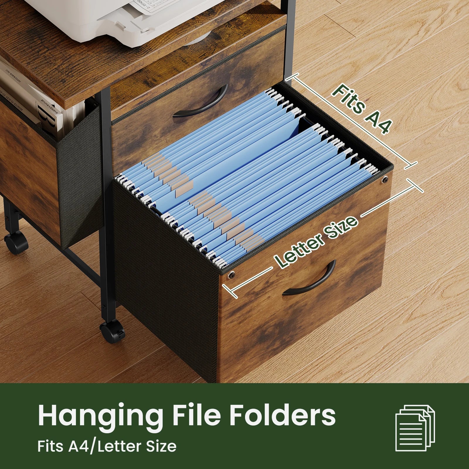 Rolling File Cabinet with Drawers, Printer Stand & Storage Shelf