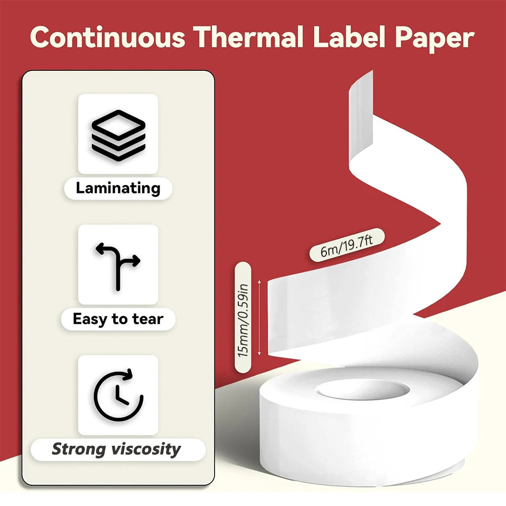15 mm Continuous Label Rolls, 6 m, Pack of Three