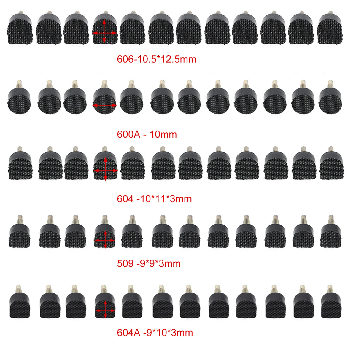 Replacement High-Heel Tips, 60 Pack, Five Sizes