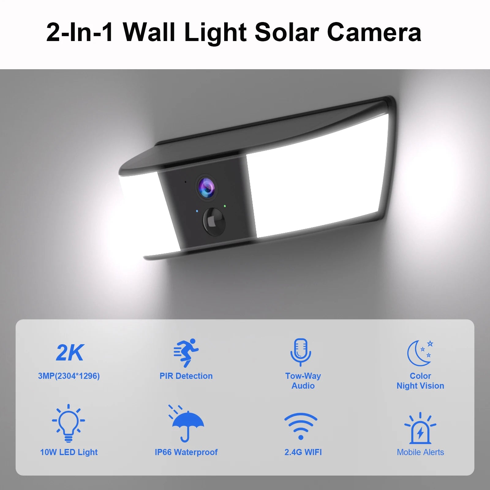 2K Solar Wall Light Camera with Color Night Vision and Human Detection