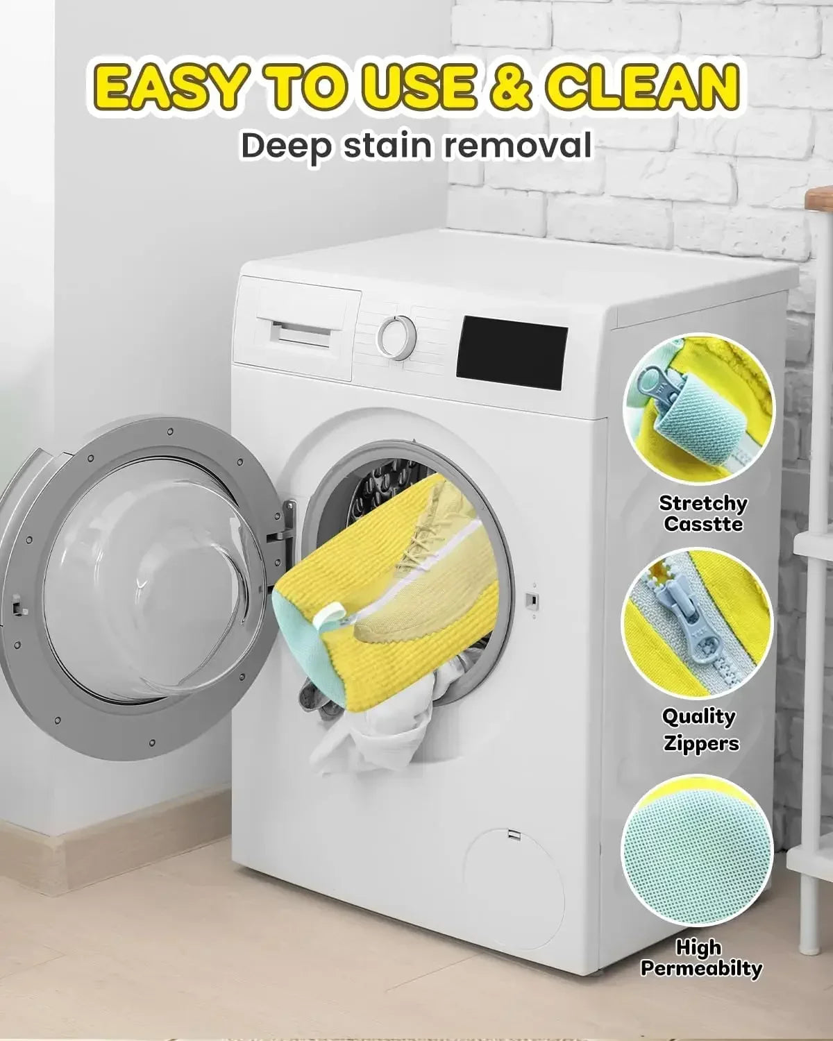 Machine Washable Shoe Washing & Drying Bag with Soft Fiber - Durable Polyester Laundry Protector for Shoes Adjustable Strap 