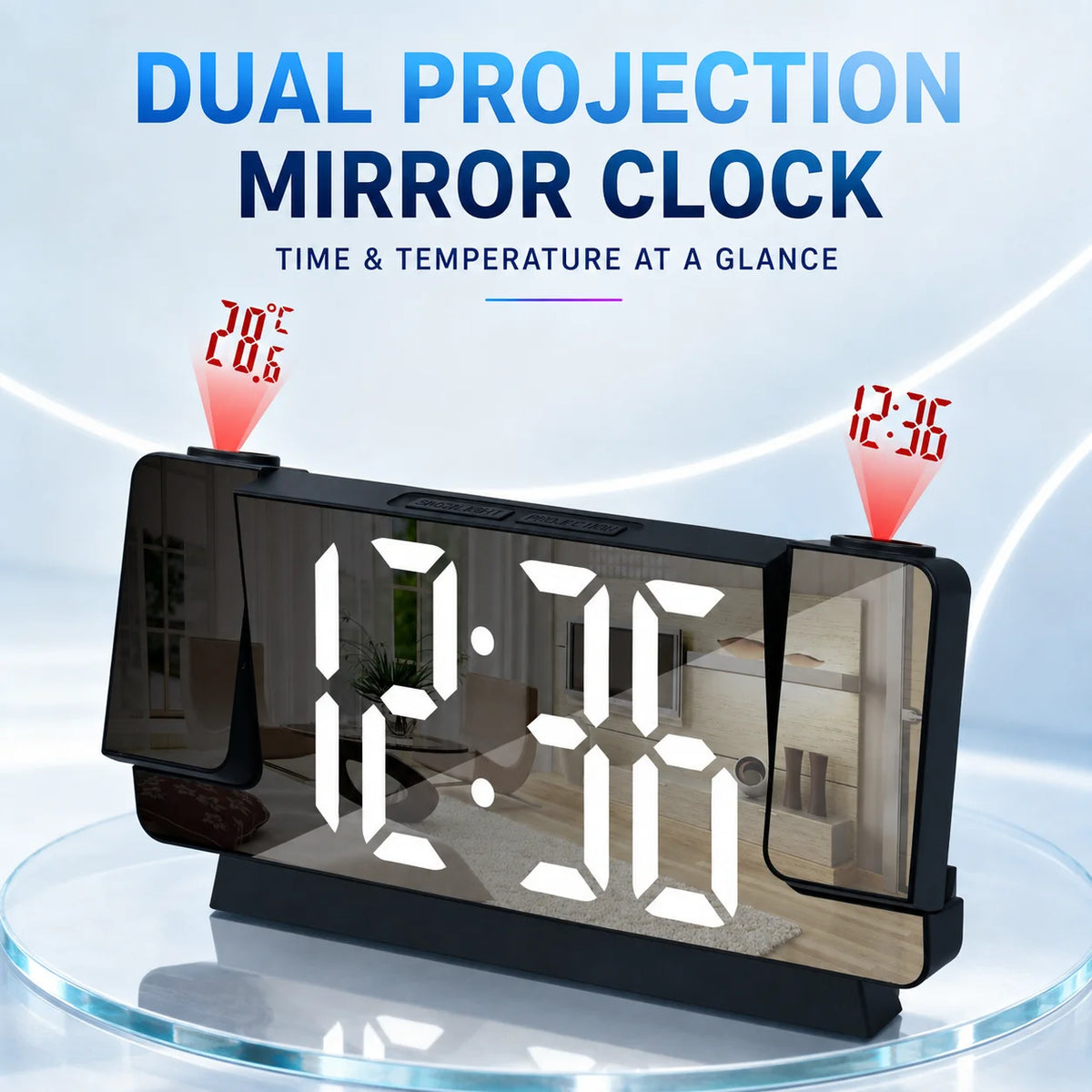 Projectiewekker met led-spiegeldisplay