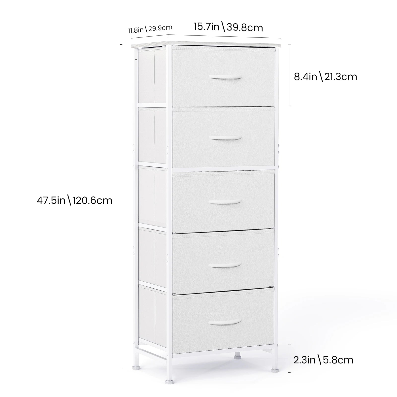 5 Drawer Fabric Dresser Cabinet Slim Storage Tower with Wood Top