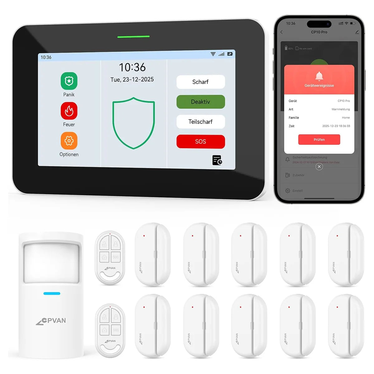 CPVAN 7 inch Smart Home Alarm System Wireless WiFi Home burglar Security Alarm with accessories support Tuya Smart Life control