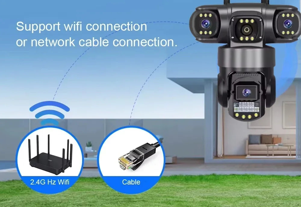 Caméra de sécurité WiFi à triple objectif 12MP avec suivi IA et zoom PTZ
