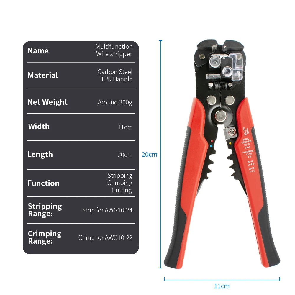 Automatic Wire Stripper, Cutter and Crimper, AWG 10–24
