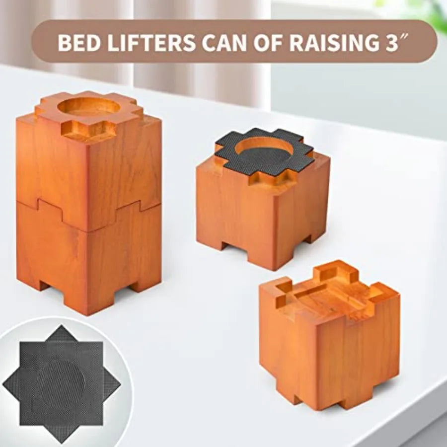 Stapbare houten bedverhogers met antislipkussentjes – 3,5" of 7" verhoging