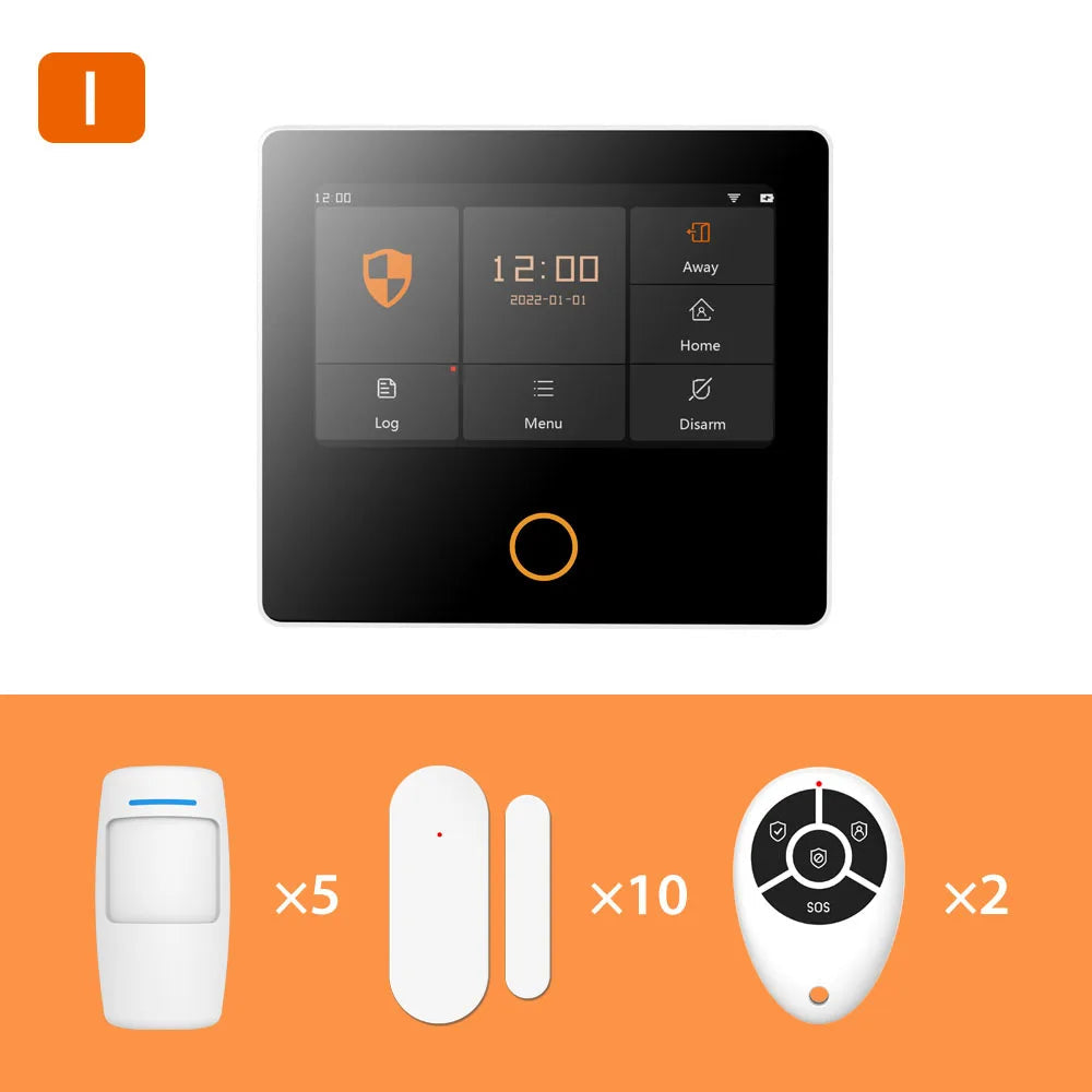 Staniot WiFi SecPanel 5 Wireless Home Alarm System Tuya Smart 4.3" Touch Screen Security Kit Built-in Siren APP Remote Control 
