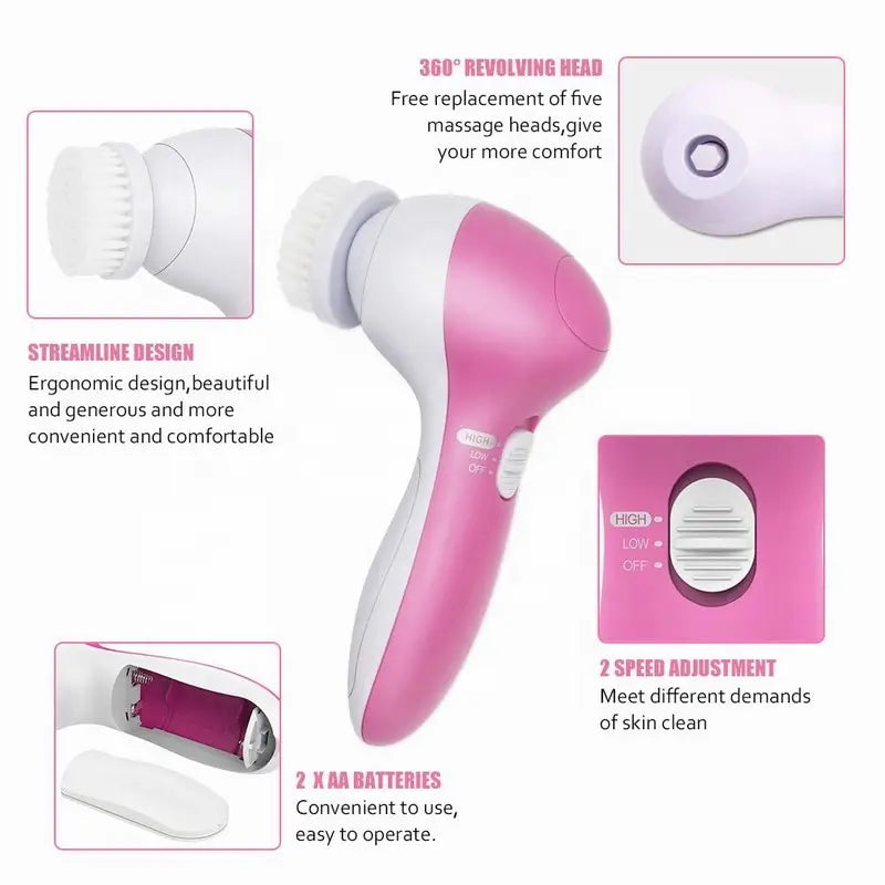 Electric Facial Cleaner 5 IN 1 Face Cleansing Brush Wash Machine Spa Skin Care Massager Blackhead Cleaning Facial Cleanser Tools 