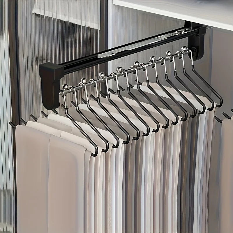 1pc Pull-Out Clothes Storage Rod Adjustable Foldable Metal Hanging Rail for Wardrobes Space-Saving Organizer Drying Racks 