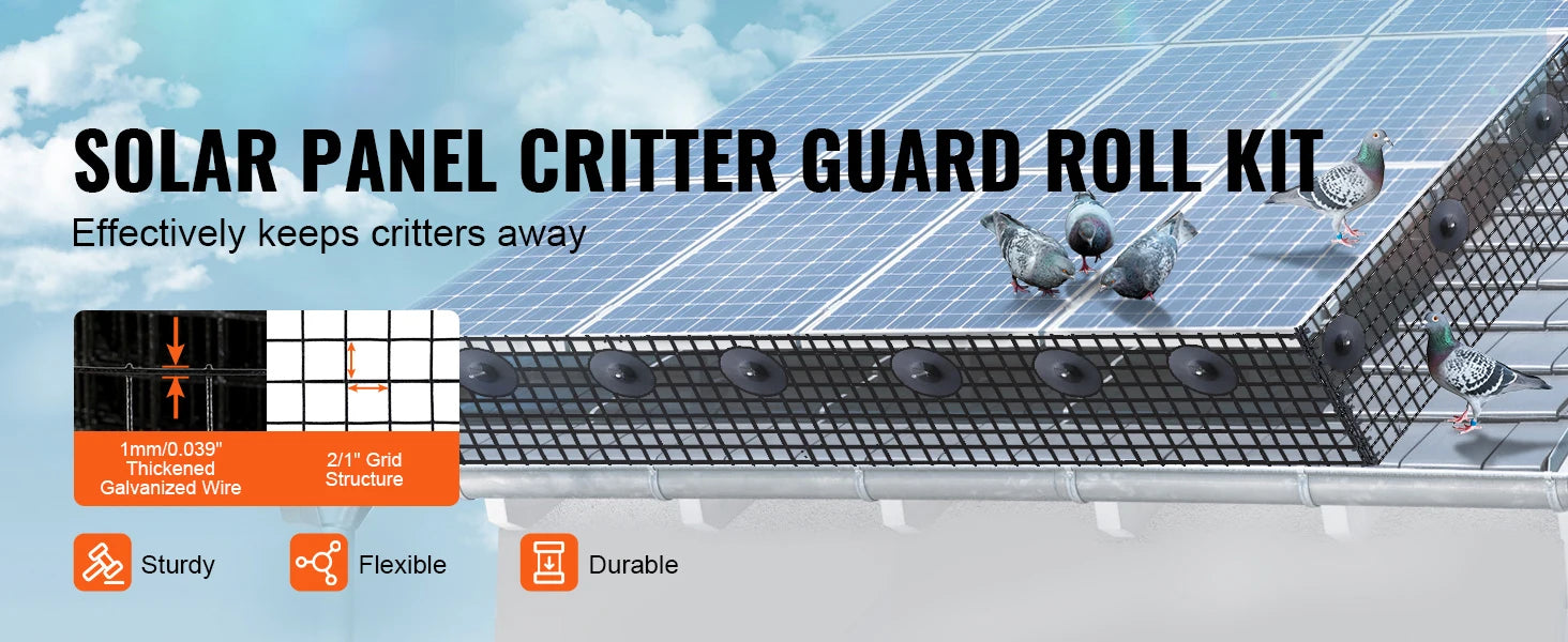 SucceBuy Solar Panel Bird Guard Critter Guard Roll Kit Stainless Steel Fastener Solar Panel Rustproof PVC Coating Wire Roll Mesh
