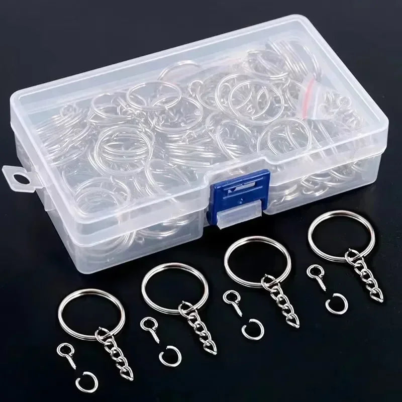 50/200Pcs Stainless Steel Metal Blank Keyring DIY Jewelry Accessories Metal Keychain Ring Hang Chain Car Doll Pendant Hang Chains