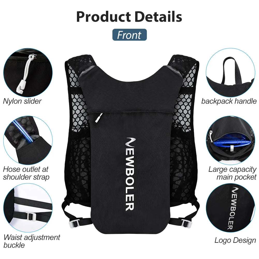 NEWBOLER Breathable Hydration Vest Trail Running Backpacks Lightweight Cycling Run Jogging Marathon Backpack Riding Climbing Bag 
