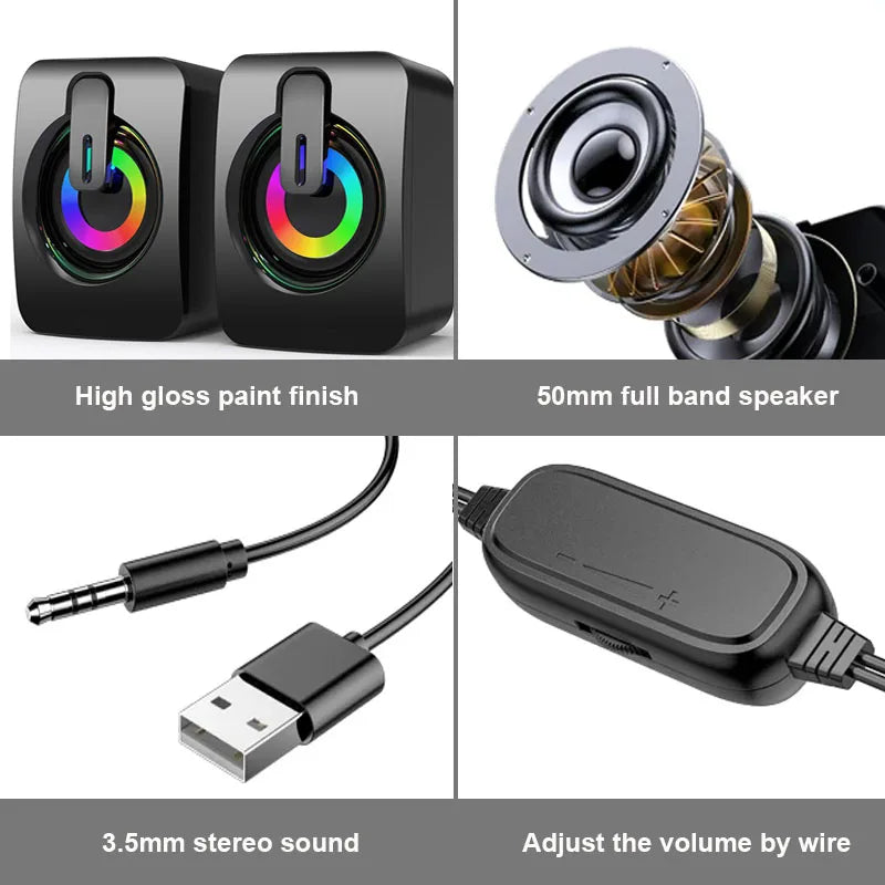 Compact Desktop Speakers with LED Lighting