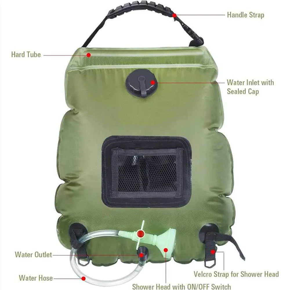 20L Solar Heating Shower Bag 45°C Hot Water Shower Head Portable Water Gear For Camping Beach Travel Outdoor Bath Accessory