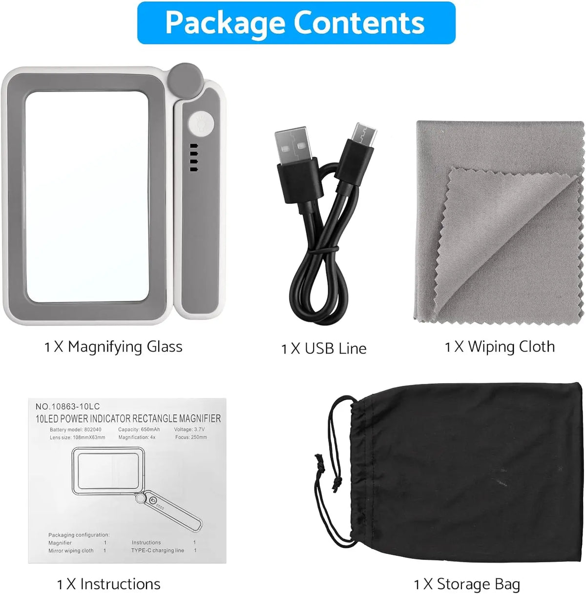 Large Rectangular LED Reading Magnifier