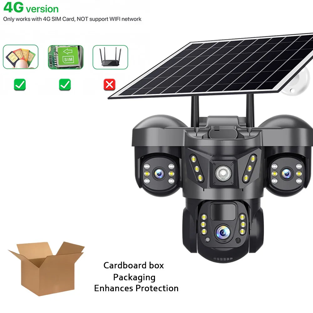 15MP 6K Solar-Powered 4G Triple-Lens Outdoor Security Camera