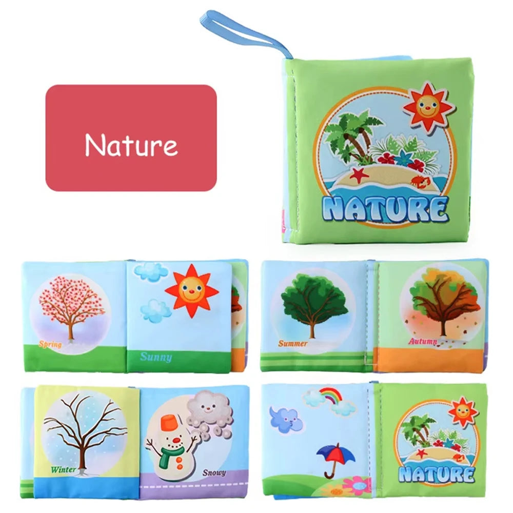 Washable Baby Cloth Book Set with Sensory Crinkle Pages and Teething Rings