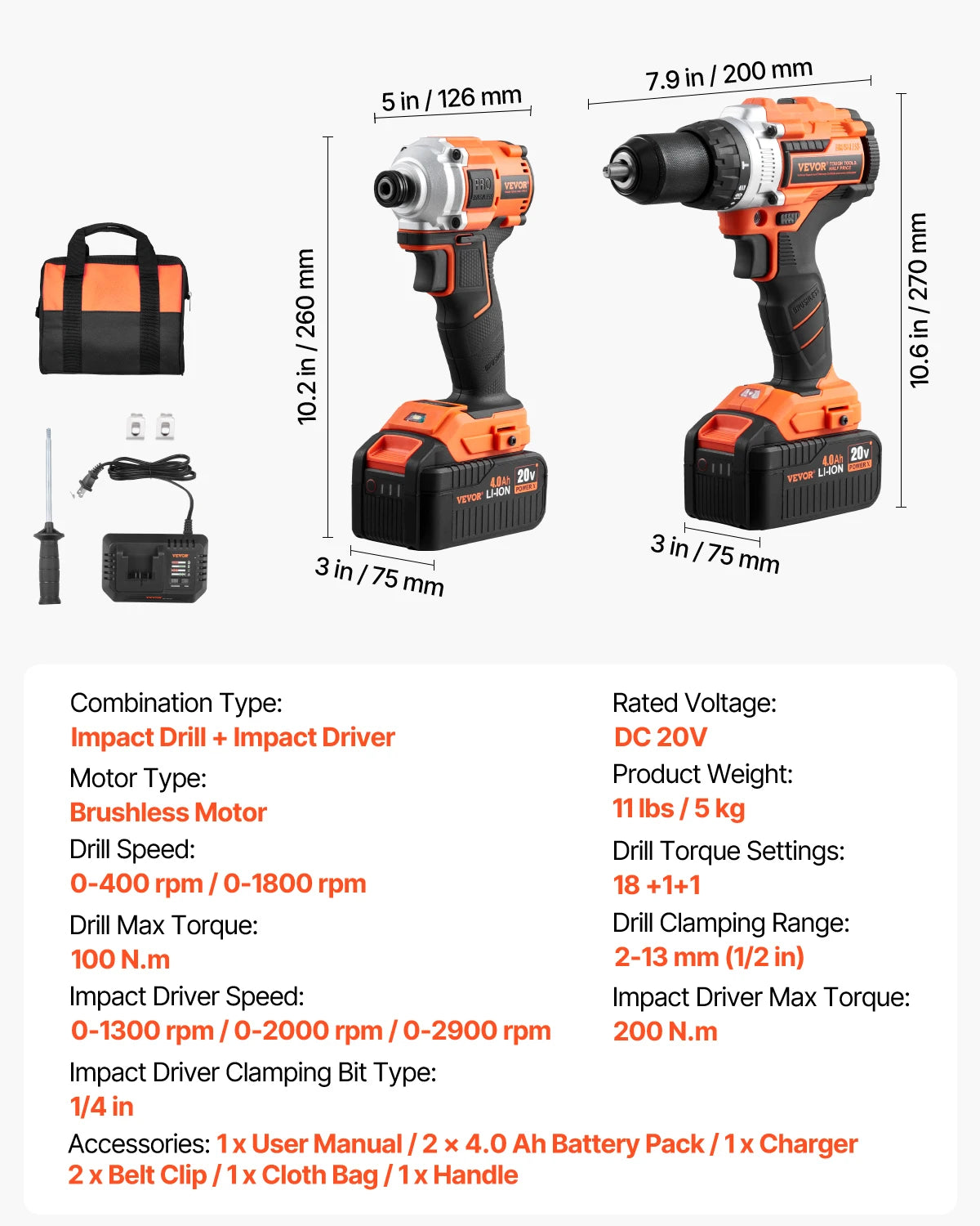 Cordless Drill & Impact Driver Combo Kit with Batteries and Charger
