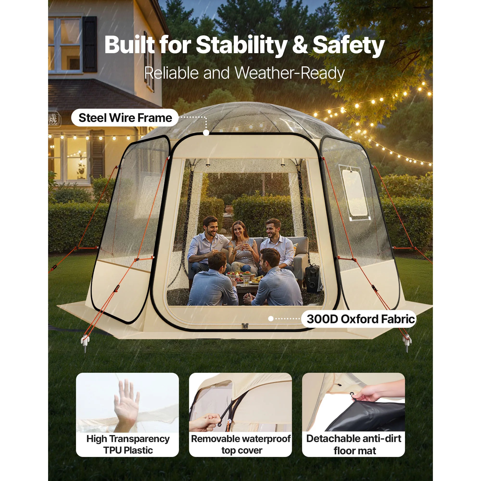 SucceBuy Bulle surgissante Tente étanche à l’eau et résistante aux UV, abri de camping transparent, tente dome/igloo d’extérieur avec fenêtres